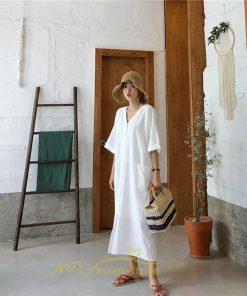 マキシ | ワンピース レディース 夏ワンピース 綿麻 五分袖 体型カバー 着痩せ 韓国風 30代 40代 50代 Vネック 通勤 OL デート キレイめ 新作 2022 お出かけ おしゃれ