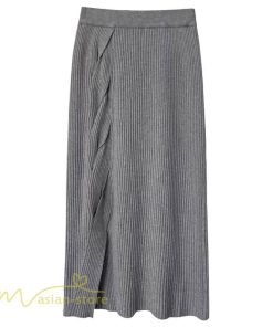 スカート | ニットタイトストレッチスリット入れロング丈 ミモレ丈 ハイウエスト 秋冬 ウエストゴム 美シルエット 楽チン