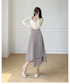 スカート | ロングきれいめ レディース ロング丈 Aライン 20代 30代 40代 50代 秋 冬 千鳥格柄 細見え 可愛い ハイウエスト お出かけ 高見え