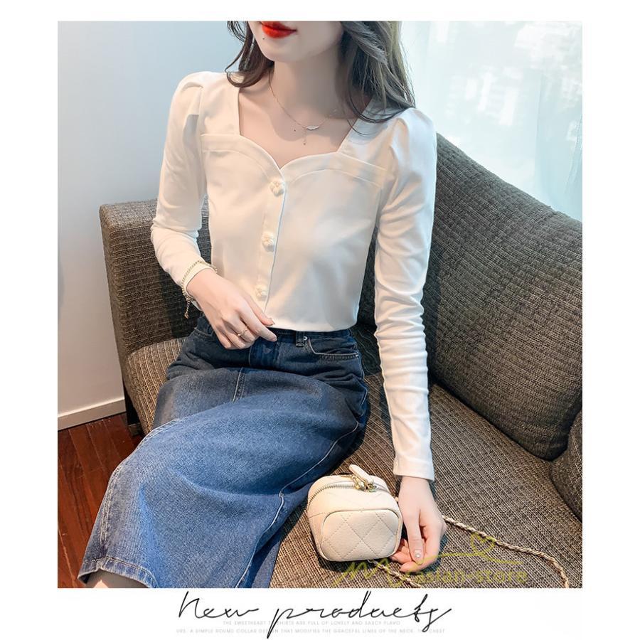 tシャツ・カットソー | ショート丈Tシャツ レディース 長袖Tシャツ カットソー タイト スリム 無地 トップス 綿 秋物 可愛い 小さい 通学通勤 20代30代 インナー 綿Tシャツ