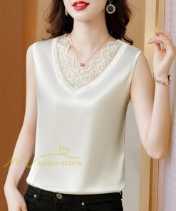 キャミソール タンクトップ | レディース トップス タンクトップ ノースリーブ 無地 『襟元レースデザインタンク』 Ｖネック Ｖネックタンク 20代30代40代50代 快適 アウター 着痩せ インナー