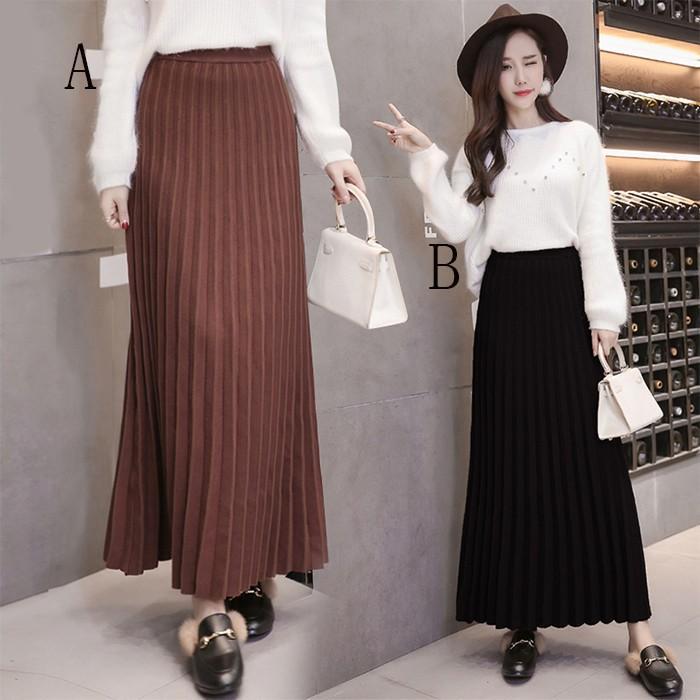 スカート | 短納期プリーツニットプリーツニットマキシニット ハイウェスト ロングAライン シンプル キレイめ 大人 無地