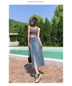 スカート | フロントスリット入れデニム秋物 レディース ロング丈 ハイウエスト タイトAライン美ライン 通学通勤 フェミニン 大人 おしゃれ