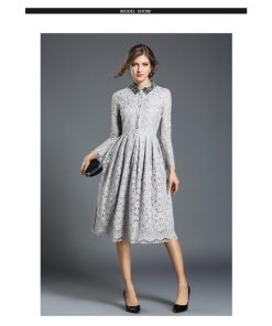 在庫ある | 短納期レースドレス フレアワンピース 膝丈ワンピ ハイウエスト シルエット 二次会 披露宴 ダンス 舞台衣装 エレガント 上品 着痩せ 結婚式 パーティー OL