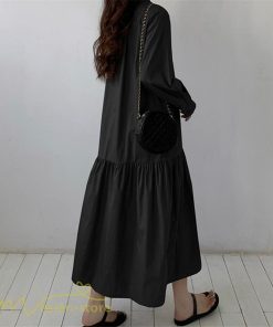 マキシ | シャツワンピース モックネック レディース 無地 長袖 切り替え Aラインワンピース 20代30代 フリーサイズ 春 ゆるワンピース コーデ 40代50代 秋 体型カバー