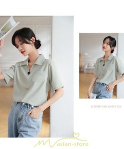 シャツ・ブラウス | ブラウス シャツ 夏 半袖 レディース 白 緑 無地 Vネック 開襟 胸ポケット 通気性 シンプル フランス風 女性 オフィス エレガント 上品 着痩せ 通勤 華奢見え OL