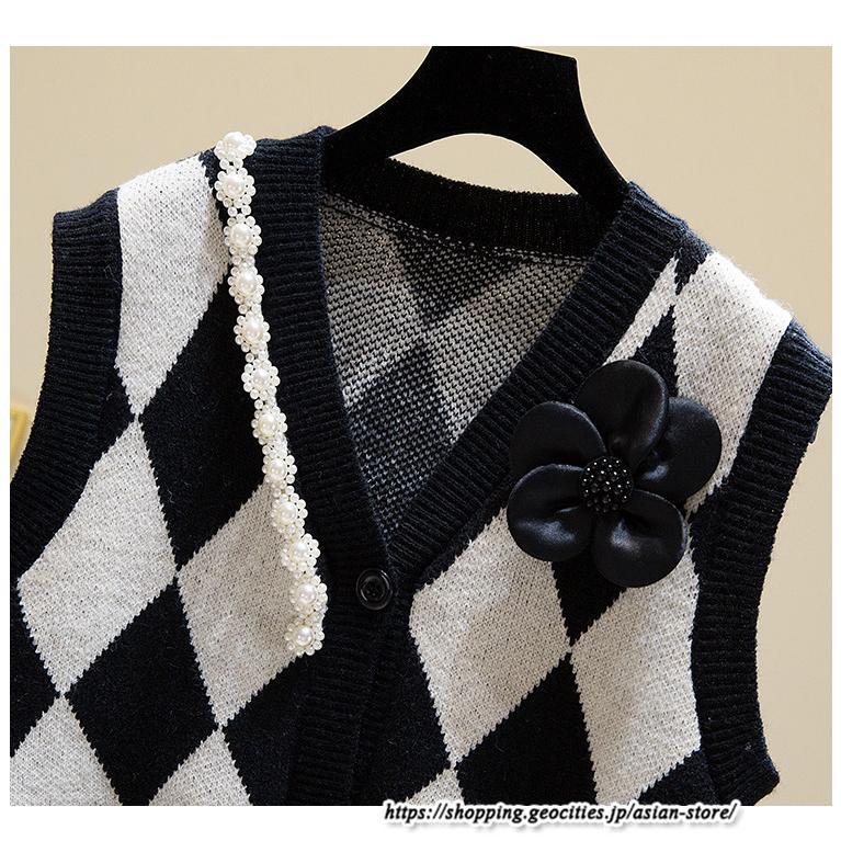ベスト | ニットレディース トップス Vネック タンクトップ ノースリーブ 袖なし インナー ニット 重ね着風 レイヤード風 20代30代 セーター 女ニット