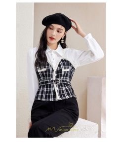 シャツ・ブラウス | ブラウス シャツ 切り替え レイヤード風 重ね着風 チェック柄 レディース 春秋  ゆったり 長袖 カジュアル 通勤 20代30代40代50代 きれいめ オシャレ
