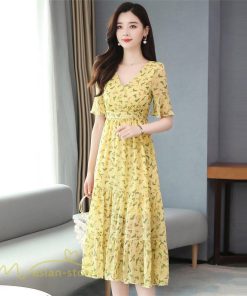 ミディアム | ワンピース Aライン レディース 着痩せ 上品 カジュアル Vネック カジュアル 春 夏 花柄 きれいめサマー ワンピース 通勤 通学 ソフト 膝丈 大人 お出かけ