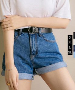ジーンズ、デニム | ハイウエスト ベルト付き レディース ロールアップ ショーパン デニムショートパンツ 夏