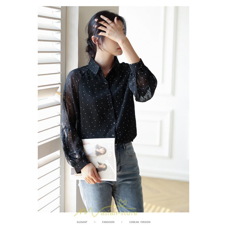 シャツ・ブラウス | ブラウス レディース きれいめ 40代 春秋新作 オシャレブラウス シャツ 長袖トップス Vネックブラウス 大人 シャツ30代 ゆったり 通勤 50代 ドット柄