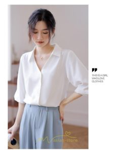 シャツ・ブラウス | レディース シャツ ブラウス オフィス 七分袖 白 ビジネス 事務服 おしゃれ 開襟 制服 リクルート おしゃれ 無地 華奢見え 着痩せ 夏コーデ 上品 お出かけ 日常