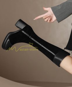 ロングブーツ | レディース ブーツ 秋冬 シューズ 靴 太ヒール チャンキーヒール 合皮ブーツ PUブーツ ロング靴 コスプレ COS くつ 大人 サイドファスナー