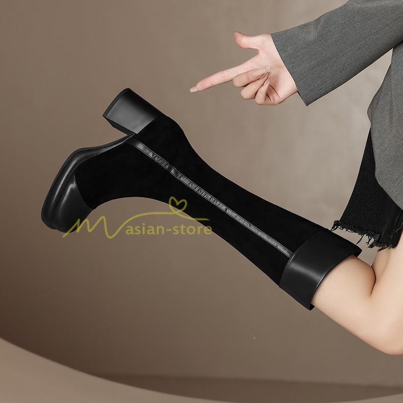 ロングブーツ | レディース ブーツ 秋冬 シューズ 靴 太ヒール チャンキーヒール 合皮ブーツ PUブーツ ロング靴 コスプレ COS くつ 大人 サイドファスナー