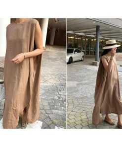 マキシ | 夏ワンピース リネンワンピース レディース ワンピ ロングワンピース 体型カバー 50代 40代 30代 20代 可愛い 夏 大人 ノースリーブ 無地 春 涼しい