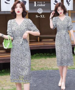 ミディアム | ワンピース レディース 着痩せ 花柄 Vネック 半袖 膝丈 サマーワンピース きれいめ エレガント 30代 40代 50代 大人 春 薄手 ひざ丈 お出かけ 上品 夏 デート