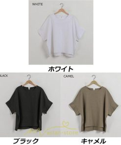 シャツ・ブラウス | ブラウス トップス ｔシャツ 半袖 レディース 体型カバー  シャツ L XL 20代 30代 40代 ママ 50代 60代 大人 丸首 ファッション 新作 夏服 無地 綿麻 ゆったり