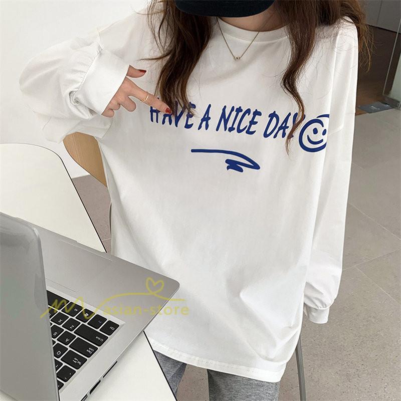 tシャツ・カットソー | カットソー レディース 長袖 春 Tシャツ レディース ゆったり ラウンドカット トップス 丸首 韓国ファッション 通勤通学 20代30代40代50代 カジュアル 夏物 快適