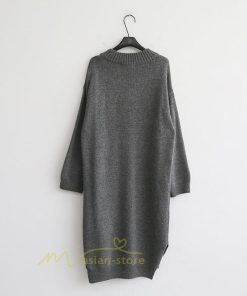在庫ある | 短納期ロングニットワンピース ロングワンピ カットソー 長袖 トップス Vネック ゆったりセーターニット 体型カバー 通学通勤 OL ストレートニットワンピ