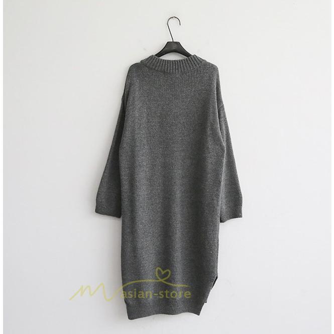 在庫ある | 短納期ロングニットワンピース ロングワンピ カットソー 長袖 トップス Vネック ゆったりセーターニット 体型カバー 通学通勤 OL ストレートニットワンピ