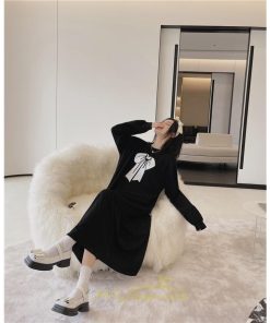 マキシ | 切り替えワンピース 長袖ワンピース 大きいサイズ ゆったり 体型カバー 黒ワンピース プリント ちょう 30代50代 かわいい 秋物 大人40代 レディース