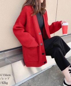 カーディガン | アウター ゆったりVネック ポケット付き 体型カバー 羽織 カーデトップス 無地 おしゃれ ニットレディース