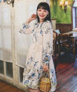 ミニ丈 | ワンピース ひざ丈 膝上 着映え 着痩せ 長袖 ゆったり 大人っぽ 普段使い 旅行 部屋着 お出かけ ベージュ 青 かわいい きれいめ 花柄 SNS映え リゾート レトロ風