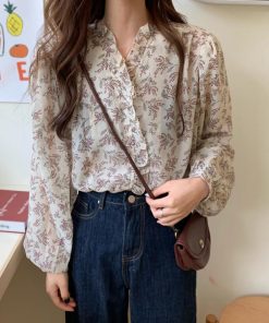 シャツ・ブラウス | 襟フリル シースルー 花柄ブラウス 女性