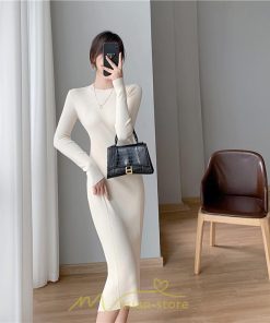 ニットワンピース | タイト ワンピース ニット レディース 秋冬 ワンピース 結婚式 ミモレ丈 ロング丈 着痩せ 通勤 上品 オフィス 高級感 おしゃれ 暖か