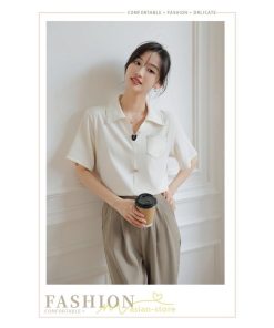 シャツ・ブラウス | ブラウス シャツ 夏 半袖 レディース 白 緑 無地 Vネック 開襟 胸ポケット 通気性 シンプル フランス風 女性 オフィス エレガント 上品 着痩せ 通勤 華奢見え OL