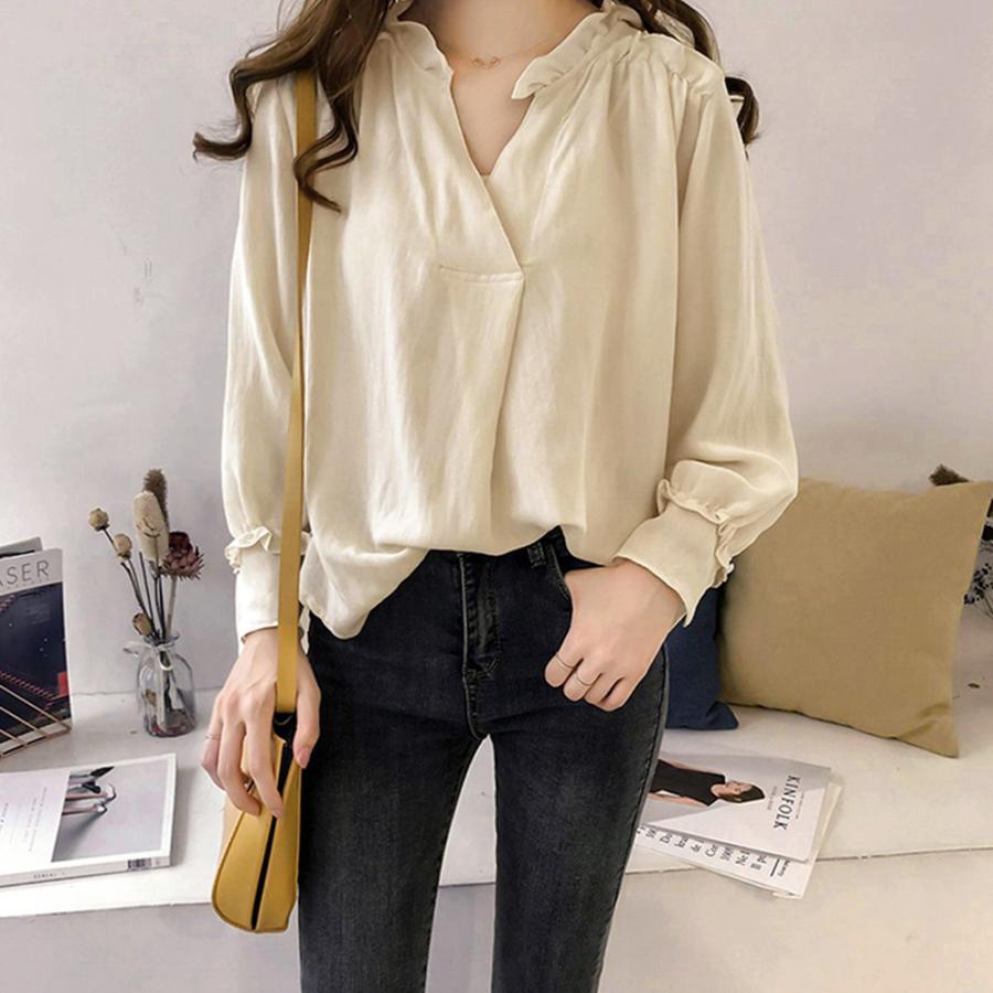 シャツ・ブラウス | 大人 夏 トップス ブラウス オフィス シャツブラウス 長袖 春 フォーマル おしゃれ Vネックブラウス ゆったり レディース