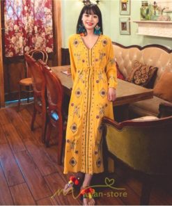 マキシ | ワンピース 長袖 レディース ロング丈 マキシ丈 綿麻 コットン リネン Aライン ゆったり 体型カバー 大人 可愛い 海外旅行 秋 夏 エスニック ナチュラル 春