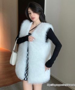 ベスト | ファーレディース 秋冬 ミドル丈 アウター ジレ 羽織り 前開き カーディガン フェイクファー コーデ ノーカラー 送料無料 秋物 冬服 袖なし