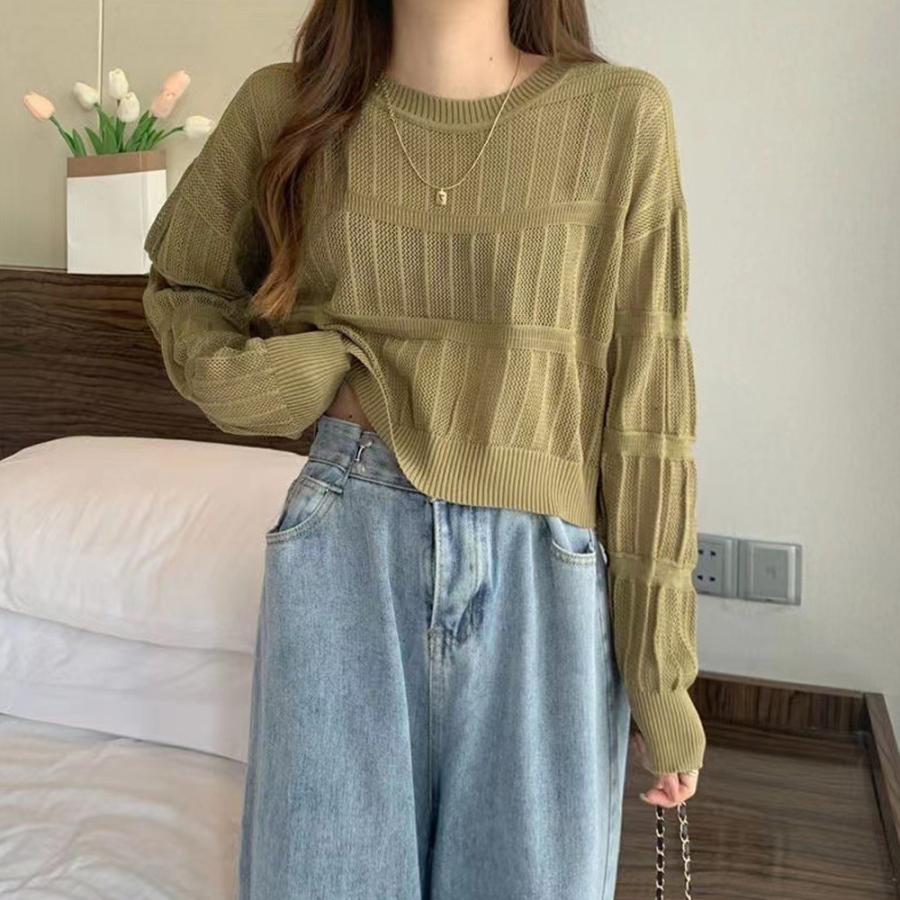 透かし編みトップス | 透かし編み 長袖ニットトップス 韓国風