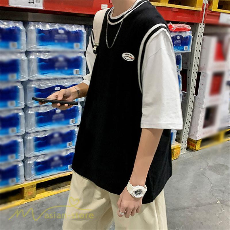 Tシャツ | Tシャツメンズ 重ね着風 半袖 Tシャツ おしゃれ ゆったり カジュアルシャツ クルーネック 新作 大きいサイズ 切り替え サマー上品 春夏 ファッション