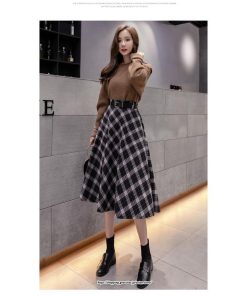 スカート | ロングミモレ レディース フレア Aライン ハイウエスト おしゃれ ゆったり ひざ下 体型カバー チェック柄 ラシャ ベルト付き 30代 20代 40代