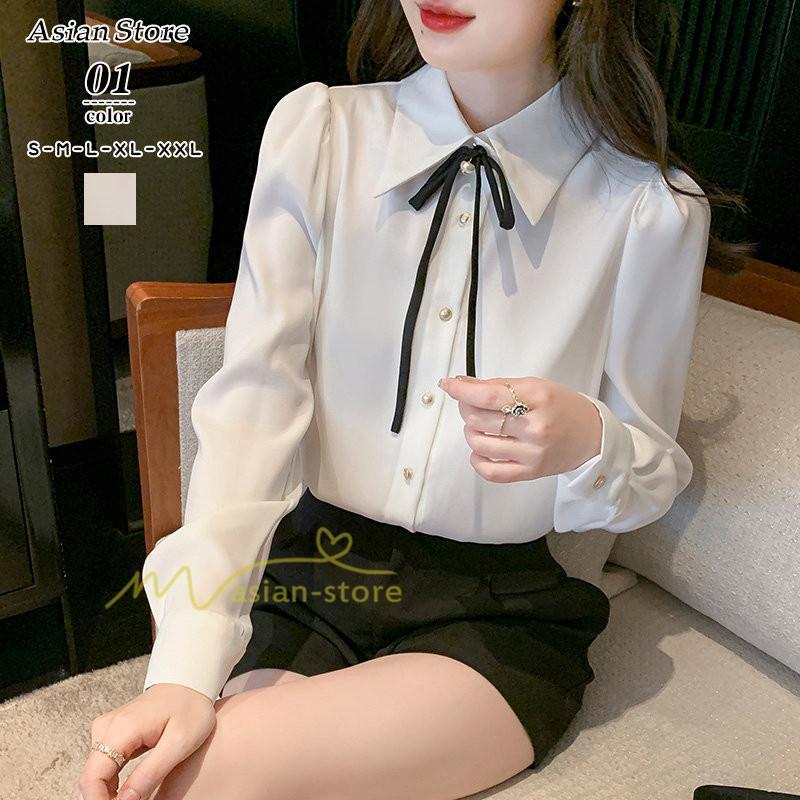 シャツ・ブラウス | ブラウス レディース きれいめ 40代 春夏秋新作 オシャレブラウス リボンネック 長袖トップス 大人 通勤OL 韓国ファッション ゆったり 50代 通学 シャツ30代