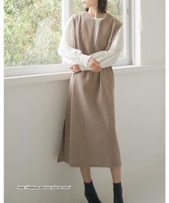 マキシ | ベストワンピース ラシャベスト ラシャワンピース ロング丈 ノースリーブ 袖なし レディース ロングベスト ワンピース 無地 大人 ラシャ スリット ポケット