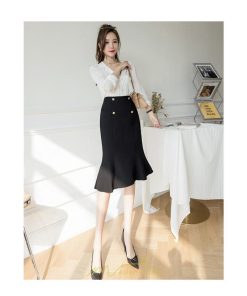 スカート | フリルひざ丈 膝丈 おしゃれ かわいい レディース ボトムス きれい ハイウエスト Aライン 上品 エレガント OL 通勤 レトロ デート オフィス