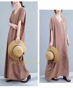 ミディアム | ワンピース マキシワンピース レディース ワンピ ロングワンピース ロングワンピ ロング マキシ 半袖 Vネック 体型カバー 2022夏物 カジュアル 20代30代40代50代