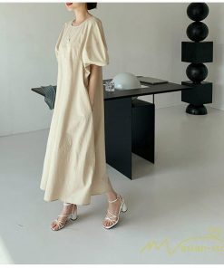 マキシ | ワンピース レディース パフスリーブロングワンピース ハーフスリーブ マキシワンピース ロング丈 半袖 マキシ丈 送料無料 韓国ファッション カジュアル