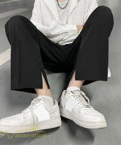 チノパン | ワイドパンツ メンズ 春 夏 秋 無地 アンクルパンツ 大きいサイズ ゆったり パンツ ガウチョパンツ 上品 裾口スリット 夏服 黒 体型カバー 着痩せ カジュアル