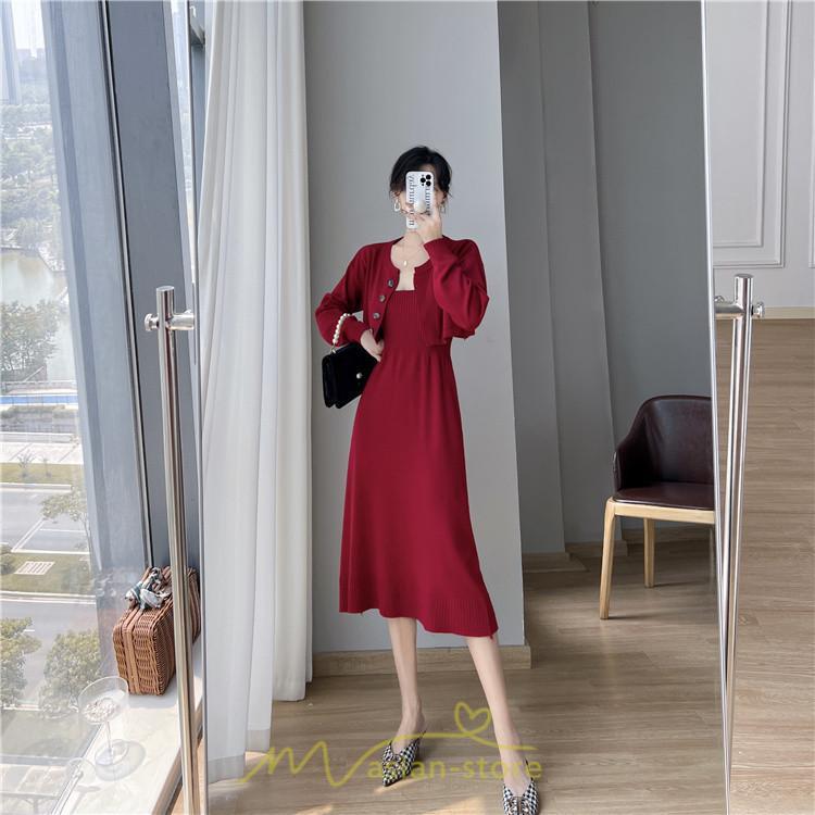 ニットワンピース | セットアップ レディース 秋冬 きれいめ ロング丈無地 20代30代40代50代 長袖 可愛い お出かけ 大人 通勤 韓国風 着痩せ