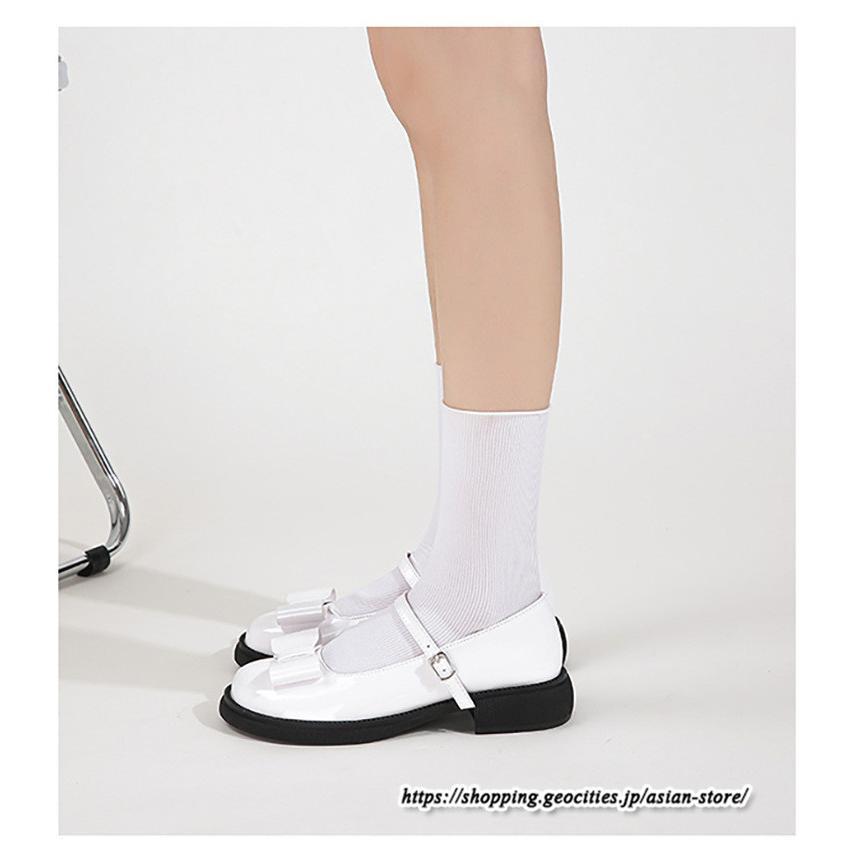 パンプス | ラウンドトゥ ストラップ 厚底 レディースシューズ 太ヒール ぺたんこ ベーシック 黒白蝶 無地 靴 26.5cm 上品 大きいサイズ 大人