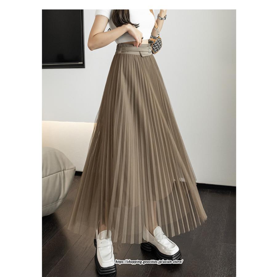 スカート | レディース 春秋 チュール美脚 プリーツロングAライン 体型カバー ボトムス おしゃれ 大人 通勤 お出かけ オシャレ