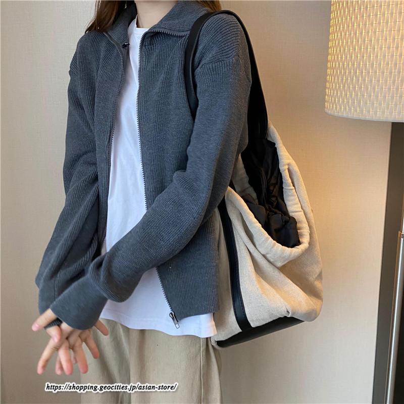 カーディガン | ニットレディース トップス リブニット ジップアップ ハイネック 羽織り 長袖 カーディガン ジャケット ライトアウター ニット セーター