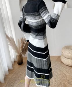 ニットワンピース | ワンピース レディース ニット ワンピース ニット チュニック ロング 長袖 着痩せ 秋冬 送料無料 ボーダー柄 2022新作 韓国風 秋冬コーデ 大人可愛い