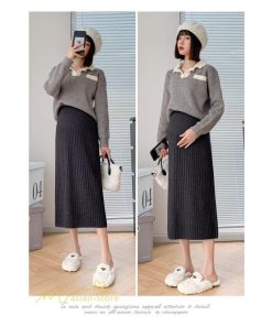 スカート | マタニティ秋 冬 レディース ニット妊婦服 産前 産後 着痩せ 裾口スリット 上品 マタニティウェア きれいめ ウエスト調整 コーデ