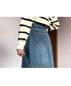 スカート | 秋デニムレディース 秋物 ロングミモレ丈 フロントスリット入れ ポケットあり スリム ストレート 無地 ボトムス キレイめ デニム お洒落