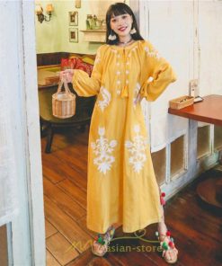 マキシ | ロングワンピース ワンピース エスニック コットンリネン 綿麻 花柄 リゾート 長袖 カジュアル 大人 夏秋 きれいめ 秋新作 スリット 体型カバー ゆったり